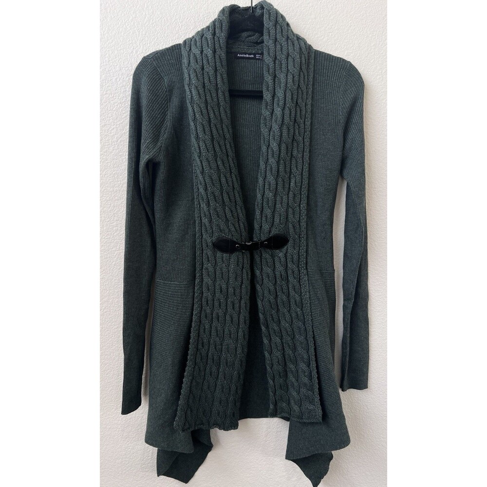 Amelie Boutik Dark Green Cable Knit Buckle Closure Cardigan Sweater Large